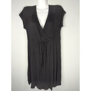 Nicole Miller Women's V-Neck UPF 50+ Waist Tie Midi Black Dress‎ Women's MED NWT